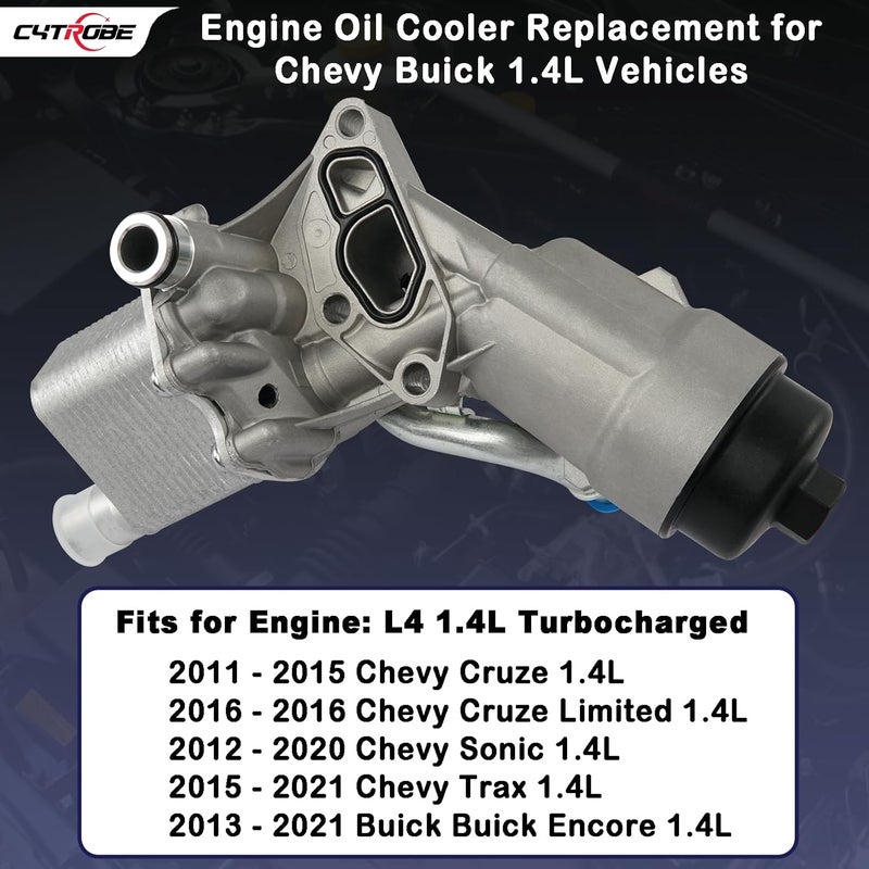 CYTROBE Engine Oil Cooler Filter Housing Assembly Adapter with Gasket, Filter Insert, Cap Compatible with 2011-2021 Chevy Cruze Sonic Trax Buick Encore 1.4L Turbo Replace 55566784 918-428 55565388 88179-91400 - Image 3